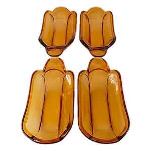 4 Amber Glass Banana Split Boat Sundae Dishes Set Vintage 70s 80s Indiana Glass